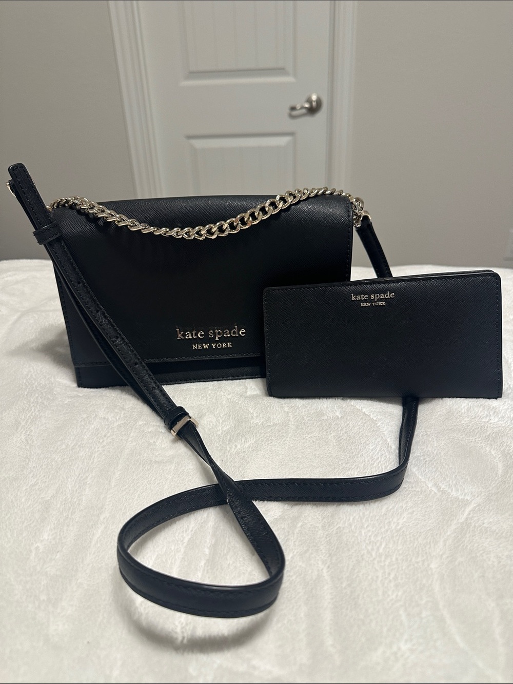 kate spade Black Leather Crossbody Bag with Matching Wallet